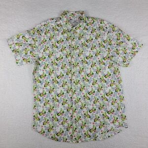 Madda Fella Shirt Mens Medium Floral Drink Cocktail Linen Hawaiian Button Up‎